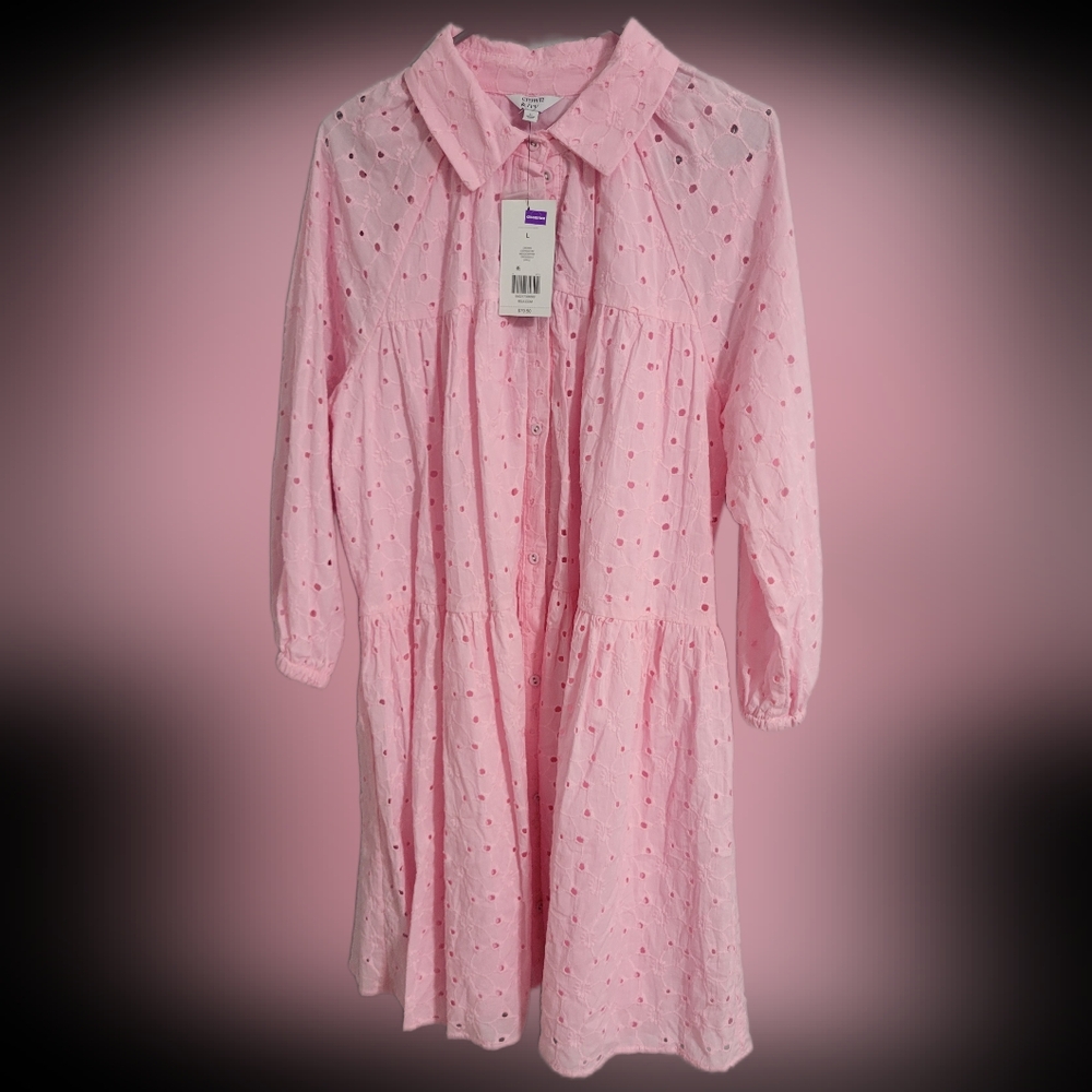 Crown and Ivy, ladies pink eyelet dress, Large